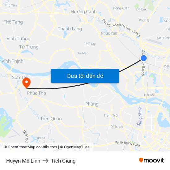 Huyện Mê Linh to Tích Giang map