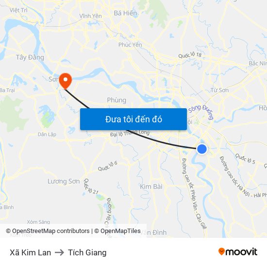 Xã Kim Lan to Tích Giang map