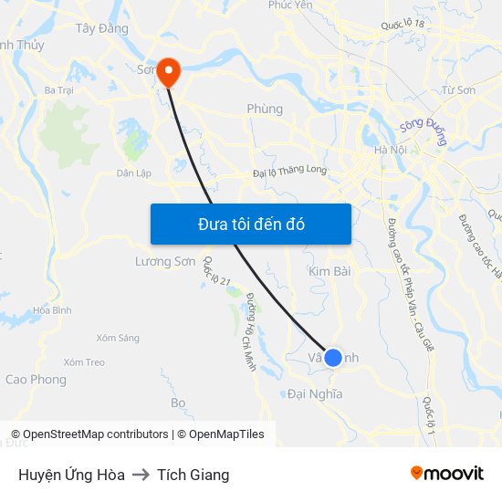 Huyện Ứng Hòa to Tích Giang map