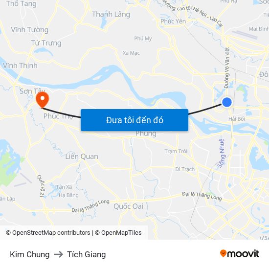 Kim Chung to Tích Giang map