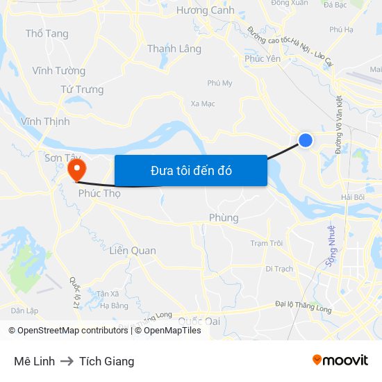 Mê Linh to Tích Giang map