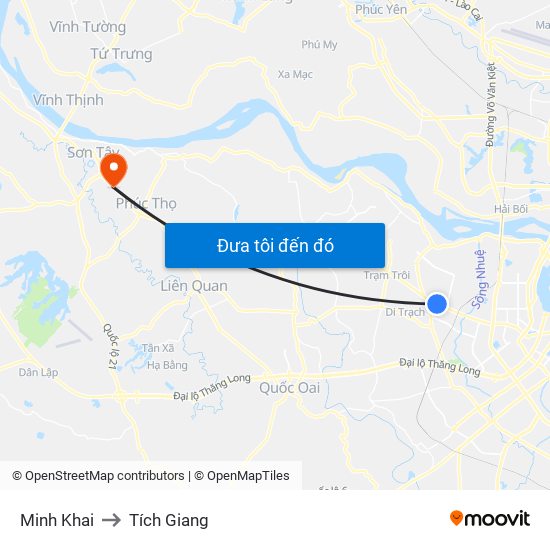 Minh Khai to Tích Giang map