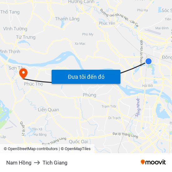 Nam Hồng to Tích Giang map