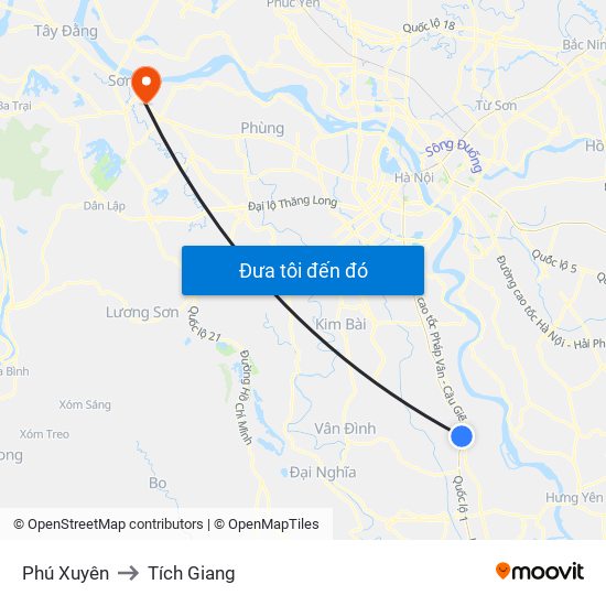 Phú Xuyên to Tích Giang map