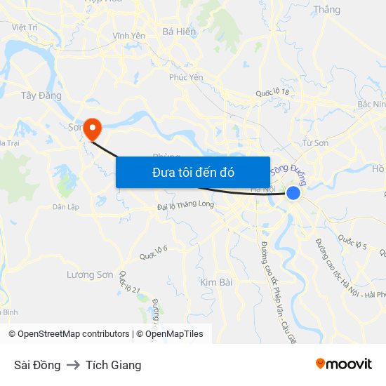 Sài Đồng to Tích Giang map