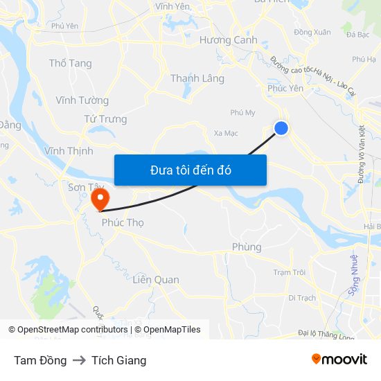 Tam Đồng to Tích Giang map