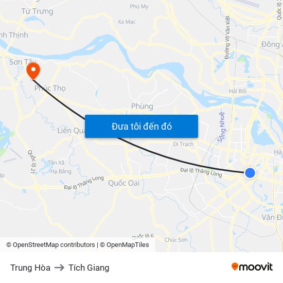 Trung Hòa to Tích Giang map