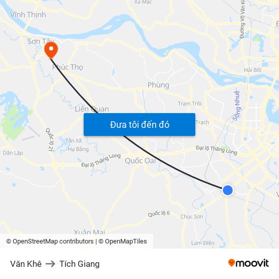 Văn Khê to Tích Giang map