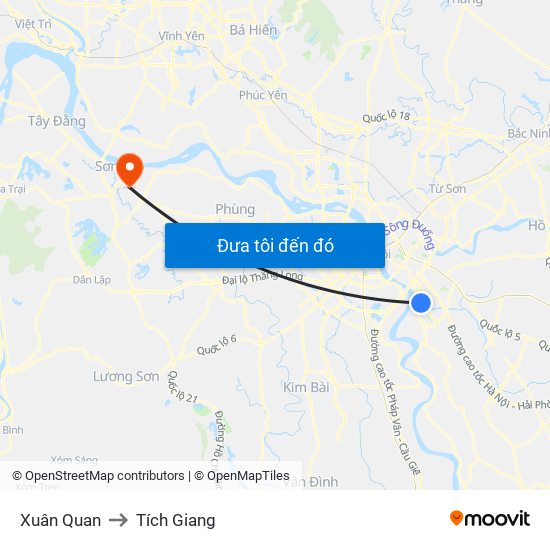 Xuân Quan to Tích Giang map