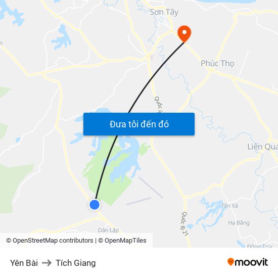 Yên Bài to Tích Giang map