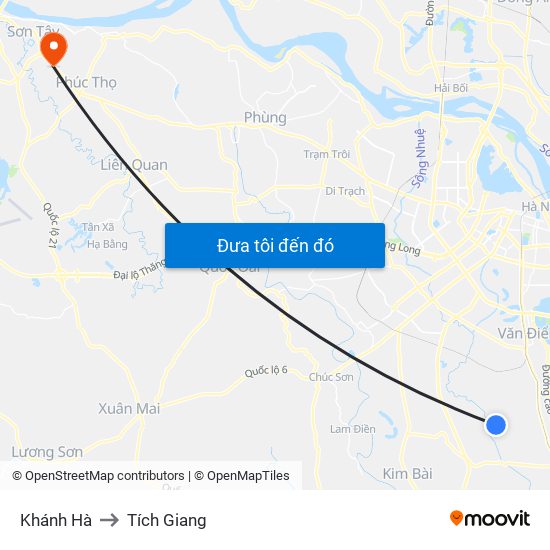 Khánh Hà to Tích Giang map