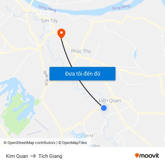 Kim Quan to Tích Giang map