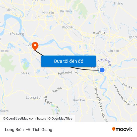 Long Biên to Tích Giang map