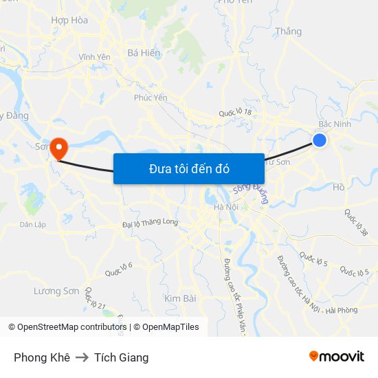 Phong Khê to Tích Giang map