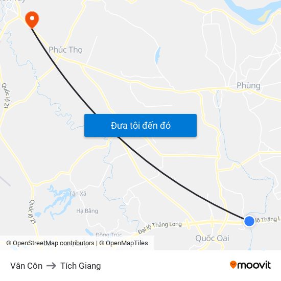 Vân Côn to Tích Giang map