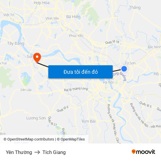 Yên Thường to Tích Giang map