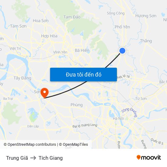 Trung Giã to Tích Giang map