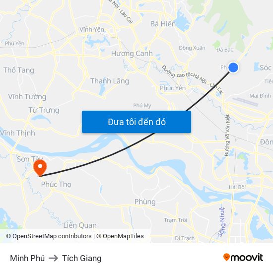 Minh Phú to Tích Giang map