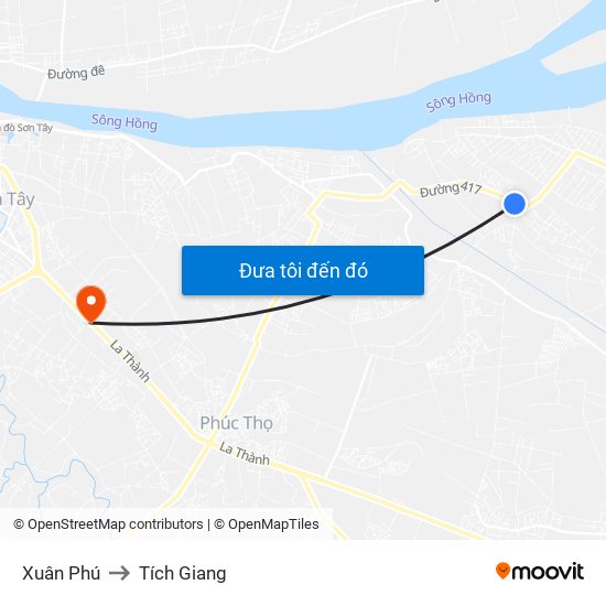Xuân Phú to Tích Giang map