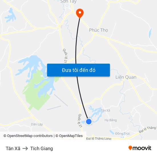 Tân Xã to Tích Giang map