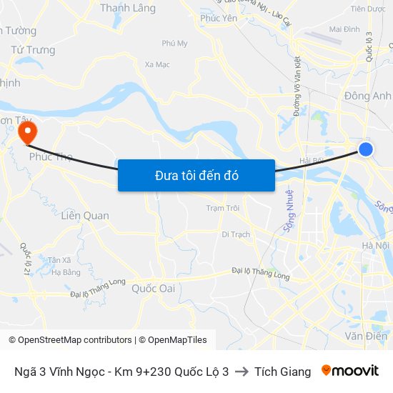 Ngã 3 Vĩnh Ngọc - Km 9+230 Quốc Lộ 3 to Tích Giang map