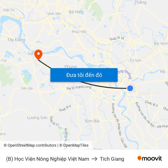 (B) Học Viện Nông Nghiệp Việt Nam to Tích Giang map