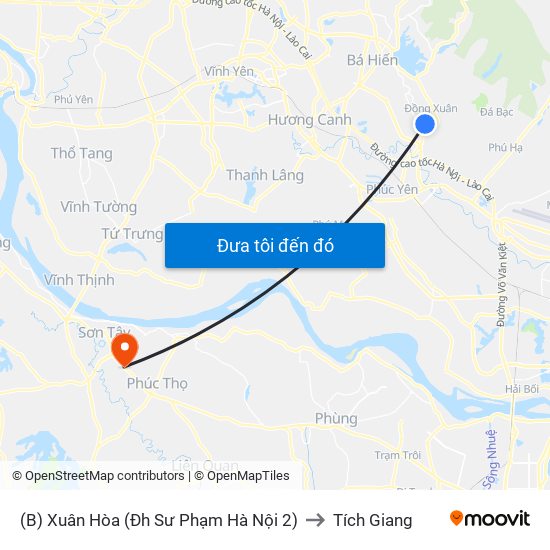 (B) Xuân Hòa (Đh Sư Phạm Hà Nội 2) to Tích Giang map