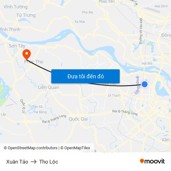Xuân Tảo to Thọ Lộc map