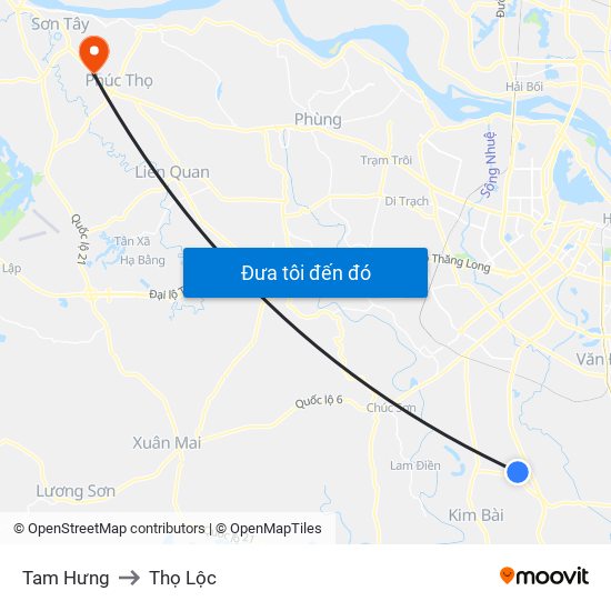 Tam Hưng to Thọ Lộc map