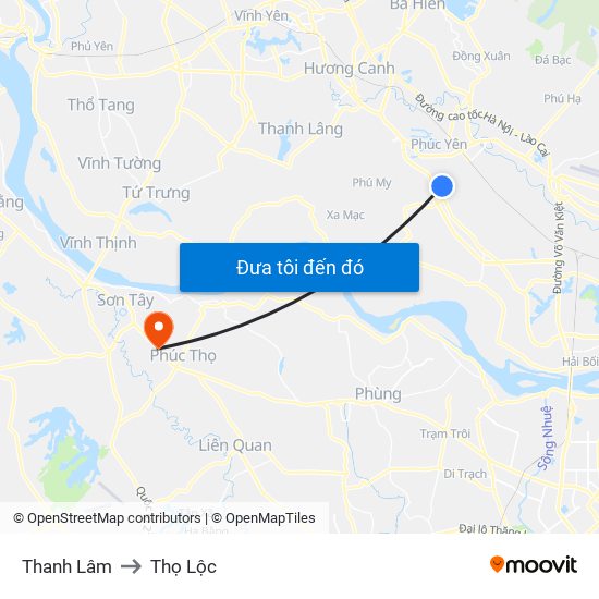 Thanh Lâm to Thọ Lộc map