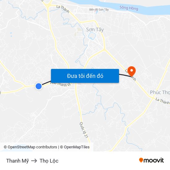 Thanh Mỹ to Thọ Lộc map