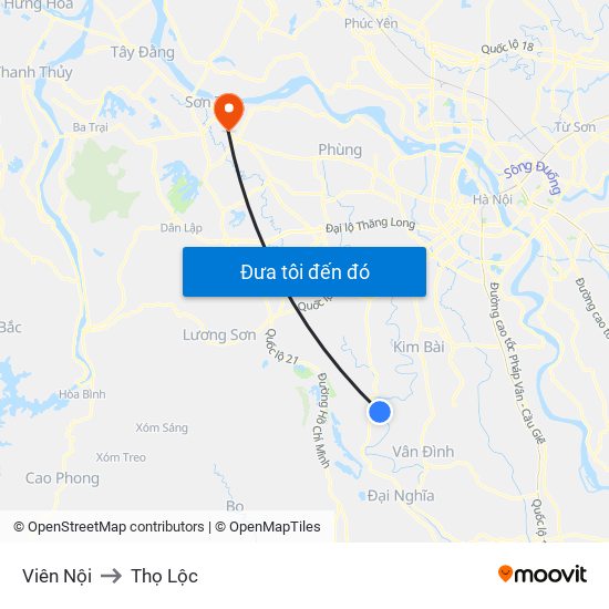 Viên Nội to Thọ Lộc map