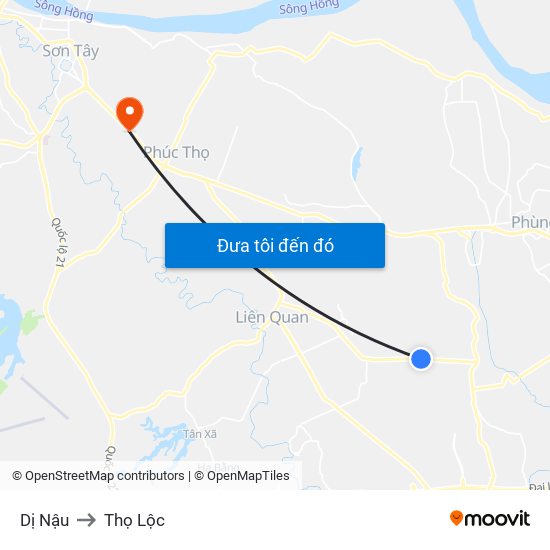 Dị Nậu to Thọ Lộc map