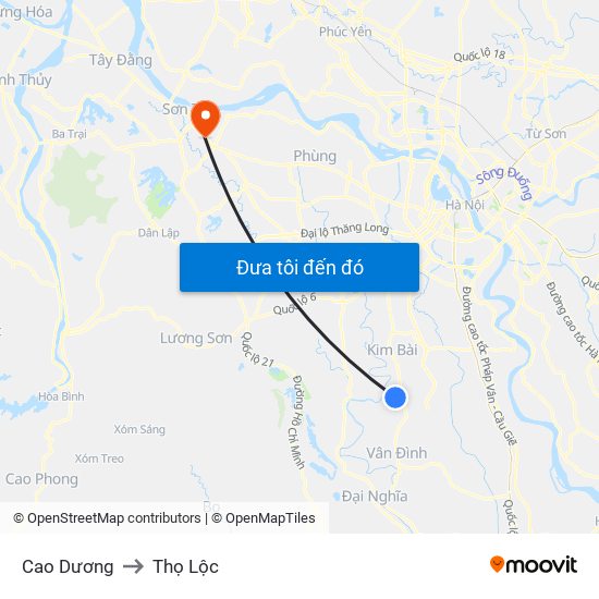 Cao Dương to Thọ Lộc map