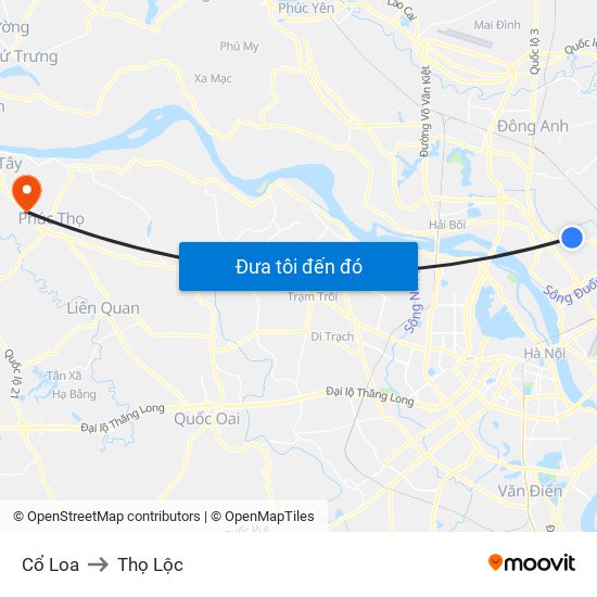 Cổ Loa to Thọ Lộc map