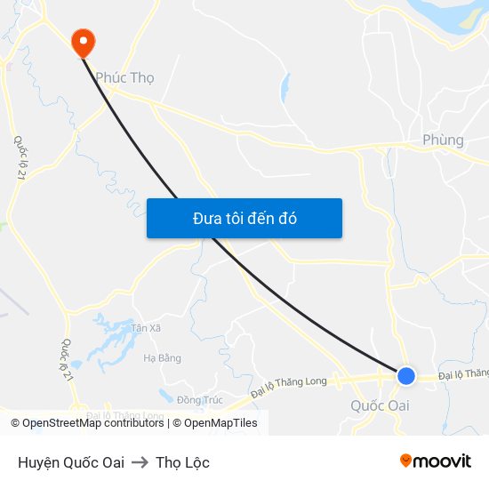 Huyện Quốc Oai to Thọ Lộc map