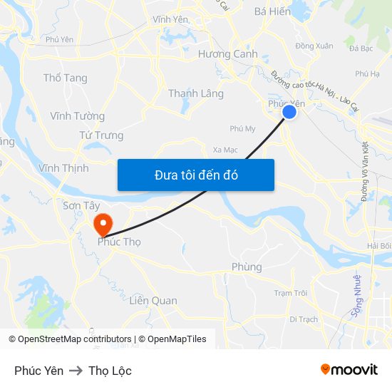 Phúc Yên to Thọ Lộc map