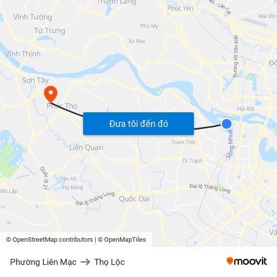 Phường Liên Mạc to Thọ Lộc map