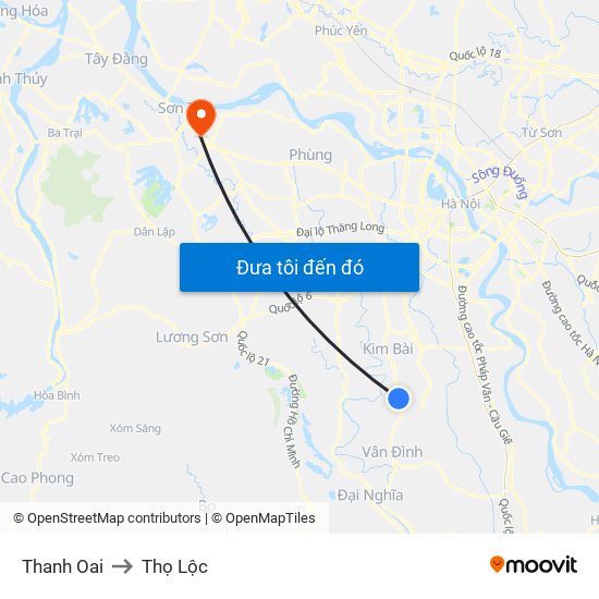 Thanh Oai to Thọ Lộc map