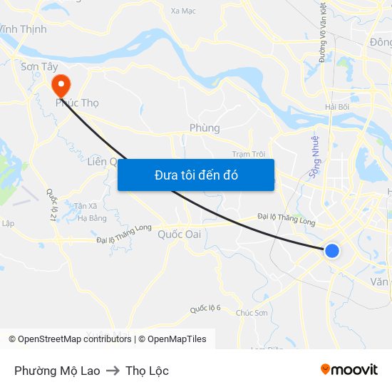 Phường Mộ Lao to Thọ Lộc map