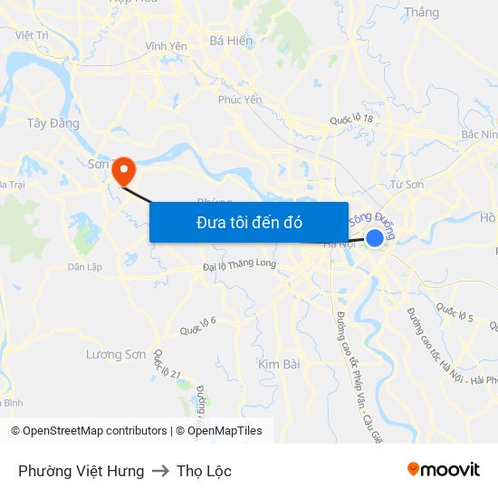 Phường Việt Hưng to Thọ Lộc map