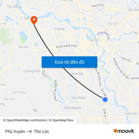 Phú Xuyên to Thọ Lộc map