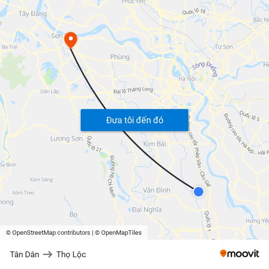 Tân Dân to Thọ Lộc map