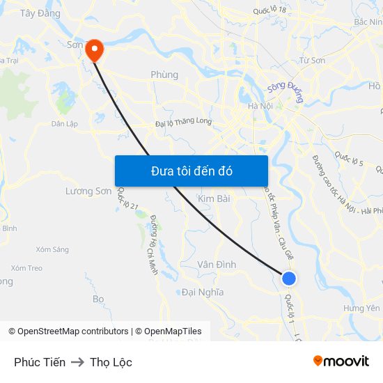 Phúc Tiến to Thọ Lộc map