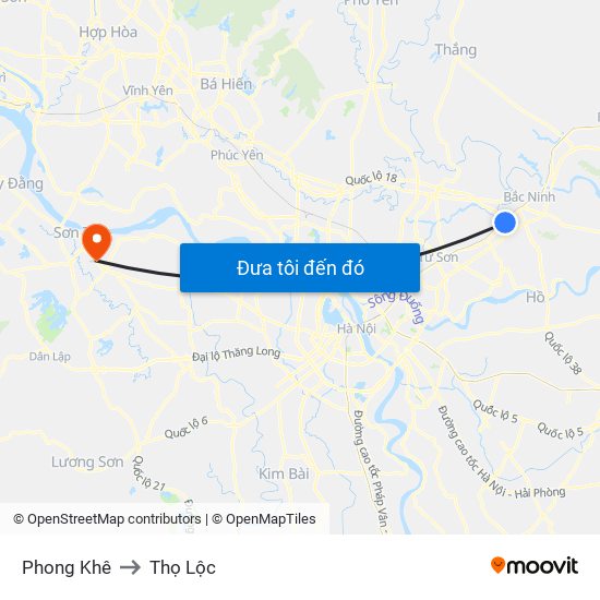 Phong Khê to Thọ Lộc map