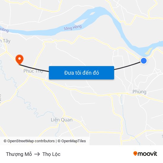 Thượng Mỗ to Thọ Lộc map