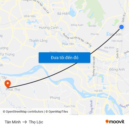 Tân Minh to Thọ Lộc map