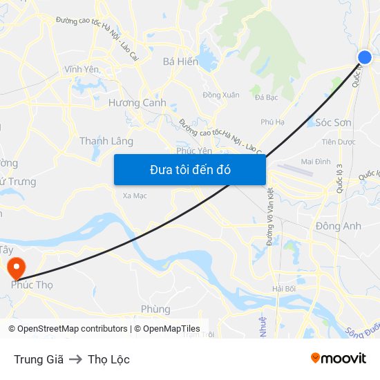 Trung Giã to Thọ Lộc map