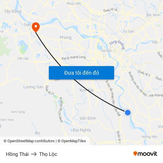 Hồng Thái to Thọ Lộc map
