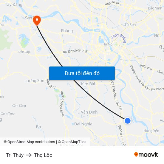 Tri Thủy to Thọ Lộc map